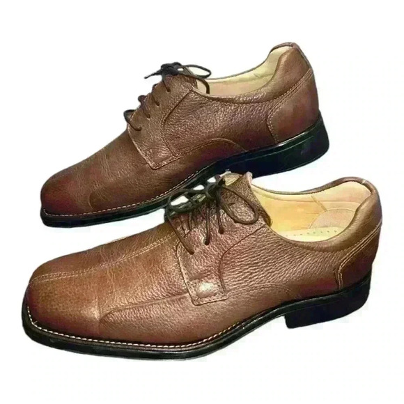 LIKE NEW BELVEDERE Bay Bridge Men's Soft Brown Pebble Leather Shoes Size 8.5D - Picture 1 of 13